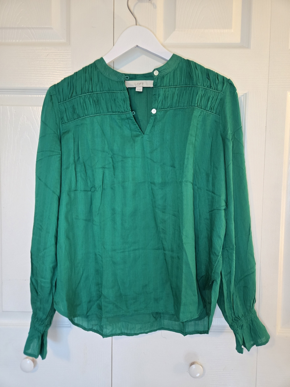 LOFT Women's Emerald Green Long-Sleeve Blouse